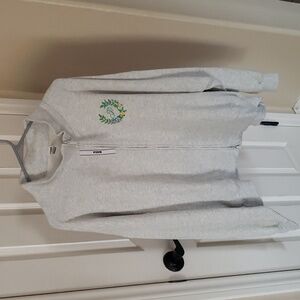 PINK Victoria's Secret Gray Zip-Up Hoodie with Green Embroidery